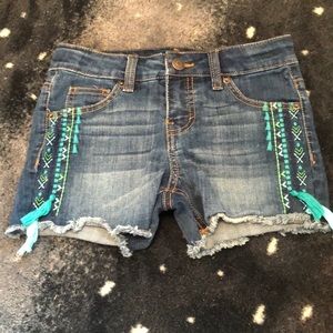 Blue Jean shorts with blue and teal laces M girls